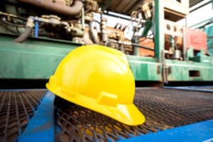 safety helmet is placed on working platform of pumping unit in oil field